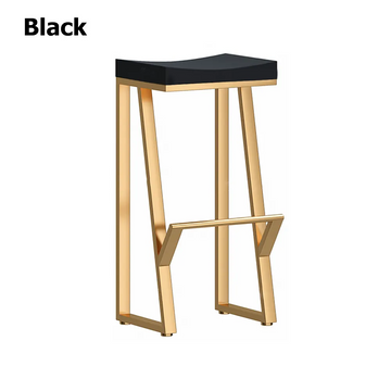 25.6" Modern Black Solid Wood Bar Stool Backless with Golden Footrest